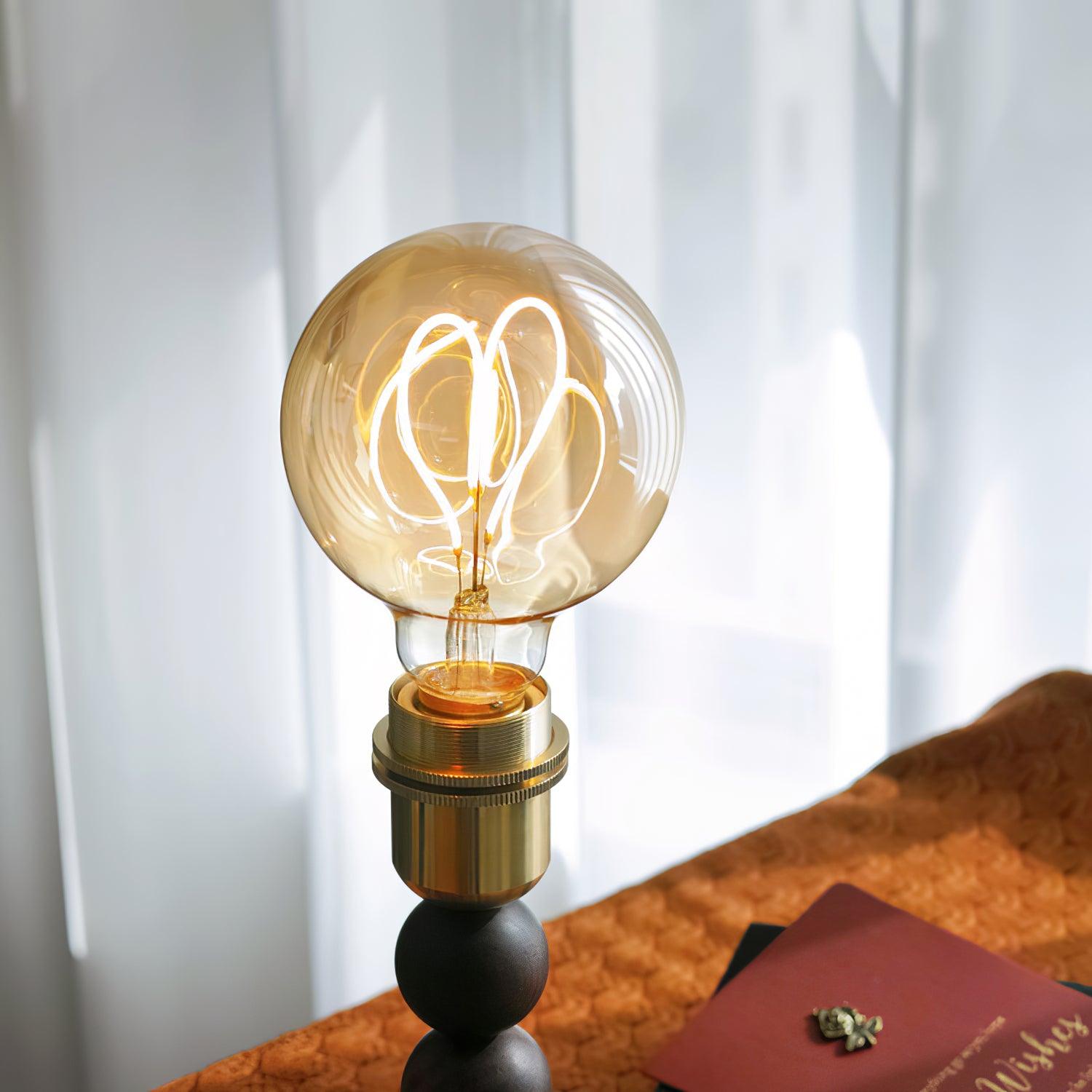 Modern Walnut Wood and Glass Love Table Lamp for Bedside and Reading