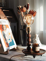 Modern Walnut Wood and Glass Love Table Lamp for Bedside and Reading