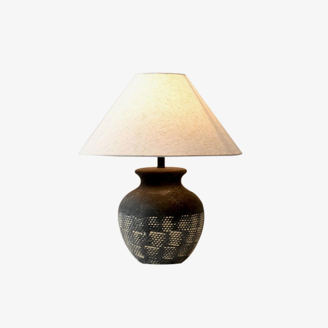 Ansel Modern Textured Black Ceramic Table Lamp with Beige Fabric Shade