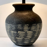 Ansel Modern Textured Black Ceramic Table Lamp with Beige Fabric Shade