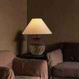 Ansel Modern Textured Black Ceramic Table Lamp with Beige Fabric Shade