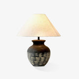 Ansel Modern Textured Black Ceramic Table Lamp with Beige Fabric Shade