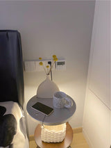 Modern Tiered LED Torchiere Floor Lamp with QI Wireless Charging and Wood Accents