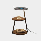Modern Tiered LED Torchiere Floor Lamp with QI Wireless Charging and Wood Accents