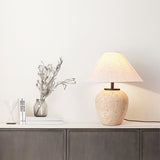 Modern Natural Yellow Travertine Table Lamp with White Fabric Shade for Bedroom and Living Room