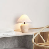 Modern Natural Yellow Travertine Table Lamp with White Fabric Shade for Bedroom and Living Room