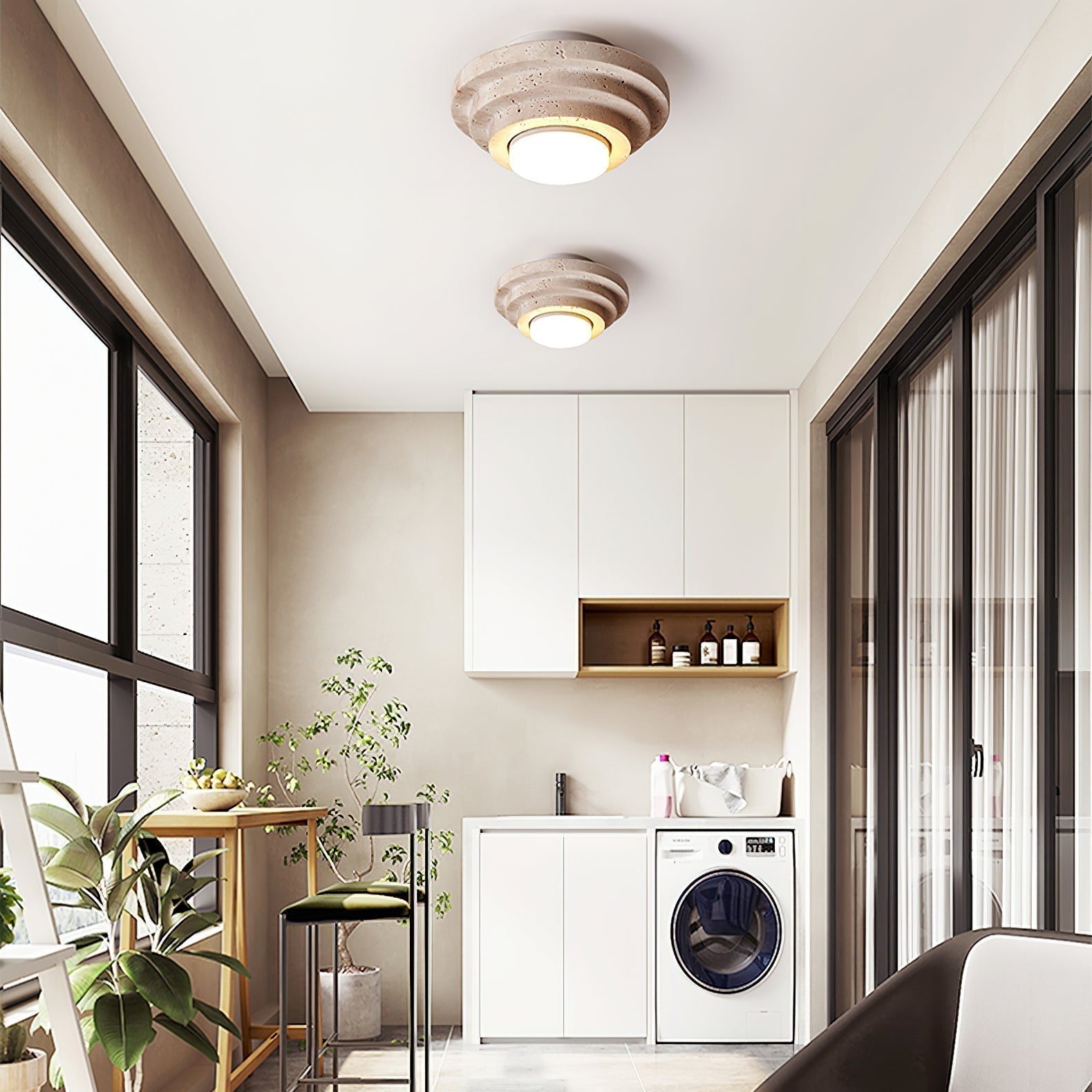 Modern Yellow Travertine Aperture Flush Mount Ceiling Light for Elegant Home Interiors