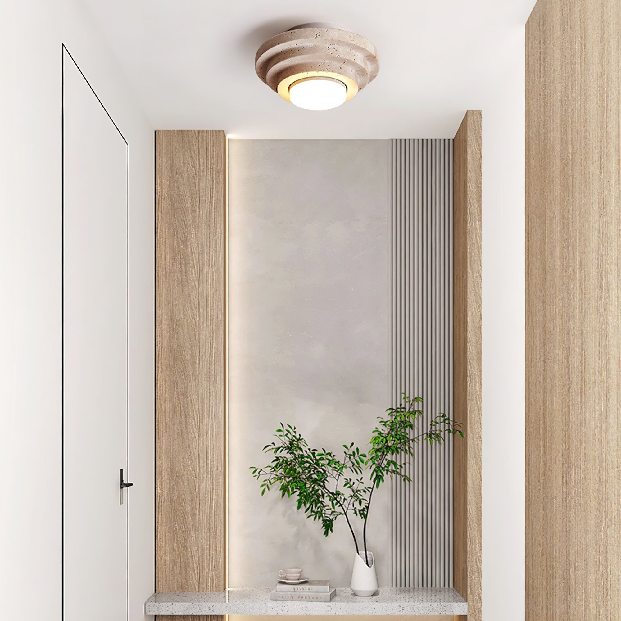 Modern Yellow Travertine Aperture Flush Mount Ceiling Light for Elegant Home Interiors