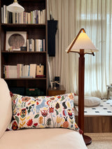 Modern Triangular Shade Tripod Floor Lamp with Walnut Wood Base for Living Room