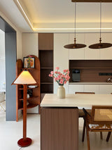 Modern Triangular Shade Tripod Floor Lamp with Walnut Wood Base for Living Room
