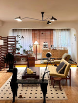 Modern Triangular Shade Tripod Floor Lamp with Walnut Wood Base for Living Room