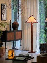 Modern Triangular Shade Tripod Floor Lamp with Walnut Wood Base for Living Room