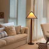 Modern Triangular Shade Tripod Floor Lamp with Walnut Wood Base for Living Room
