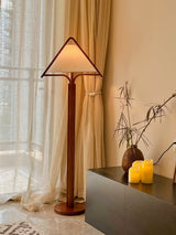 Modern Triangular Shade Tripod Floor Lamp with Walnut Wood Base for Living Room