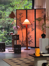 Modern Triangular Shade Tripod Floor Lamp with Walnut Wood Base for Living Room