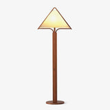 Modern Triangular Shade Tripod Floor Lamp with Walnut Wood Base for Living Room
