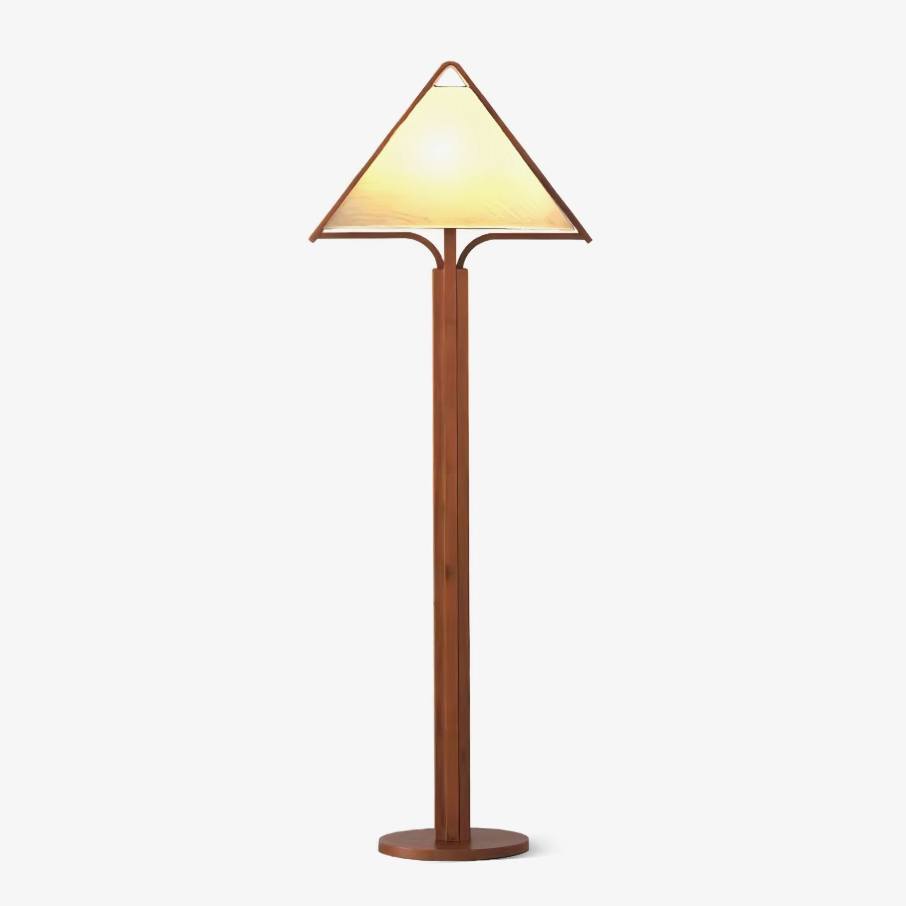 Modern Triangular Shade Tripod Floor Lamp with Walnut Wood Base for Living Room