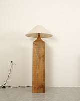 Rustic Wood Floor Lamp with Organic Texture and Beige Fabric Shade Standing Reading Light