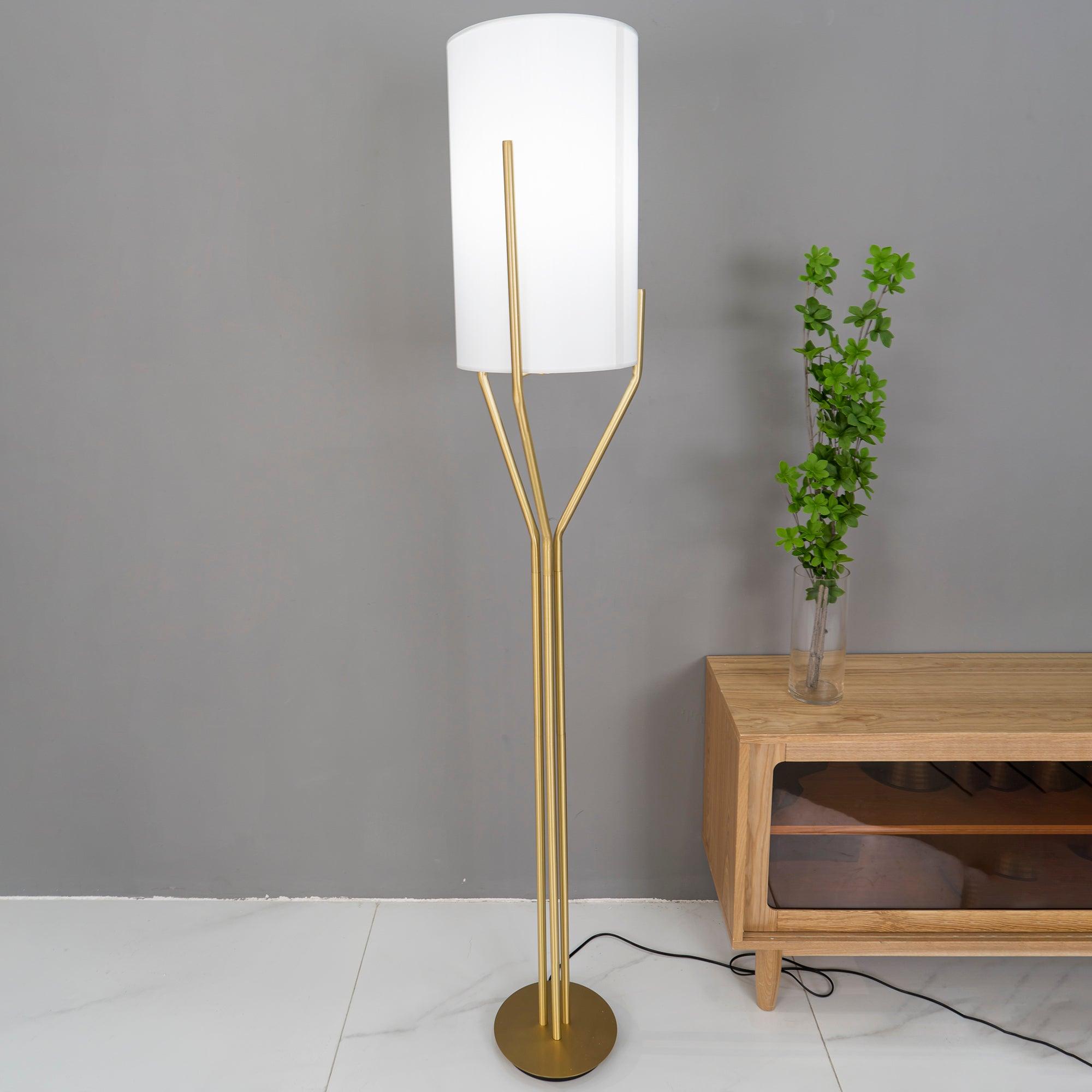 Elegant Brass Arborescence Floor Lamp Contemporary Reading Light with Cloth Shade