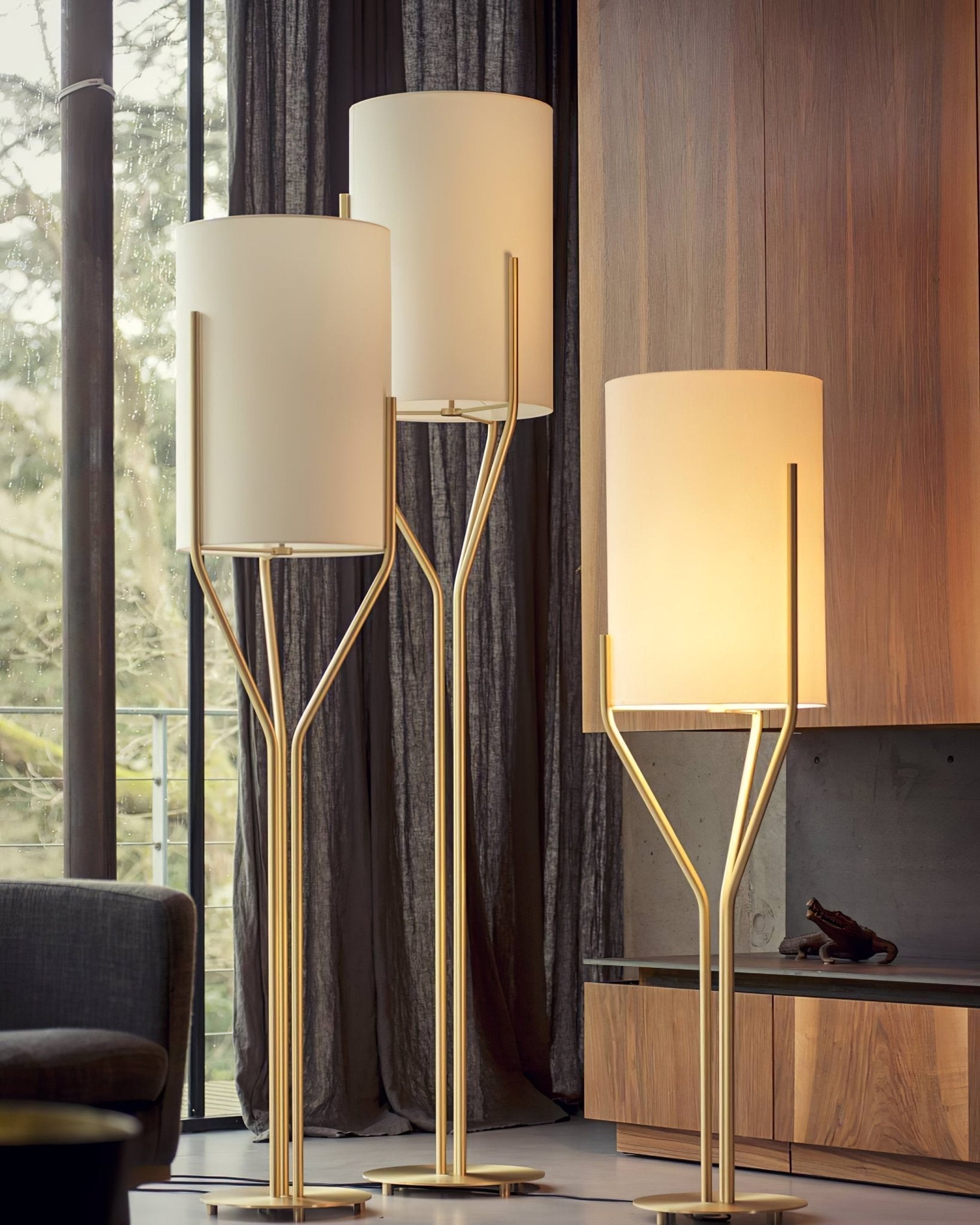 Elegant Brass Arborescence Floor Lamp Contemporary Reading Light with Cloth Shade