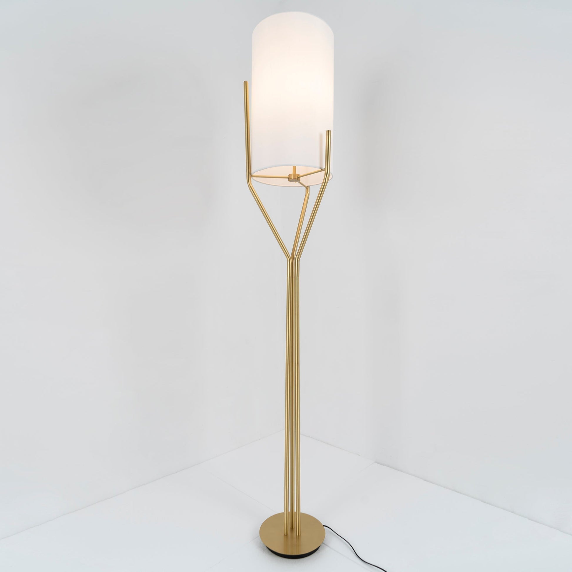 Elegant Brass Arborescence Floor Lamp Contemporary Reading Light with Cloth Shade