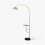 Arc Bell Metal Floor Lamp with Natural Marble Base and Integrated Side Table Tray