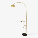 Arc Bell Metal Floor Lamp with Natural Marble Base and Integrated Side Table Tray