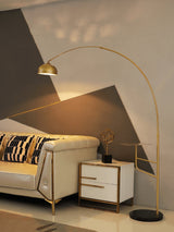 Arc Bell Metal Floor Lamp with Natural Marble Base and Integrated Side Table Tray