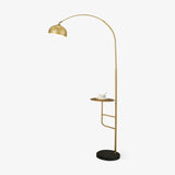 Arc Bell Metal Floor Lamp with Natural Marble Base and Integrated Side Table Tray