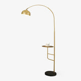 Arc Bell Metal Floor Lamp with Natural Marble Base and Integrated Side Table Tray