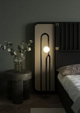 Modern Wood Arc Floor Lamp Minimalist Torchiere Standing Light with Acrylic Orb