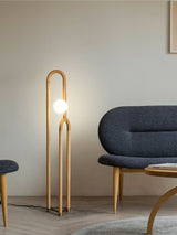 Modern Wood Arc Floor Lamp Minimalist Torchiere Standing Light with Acrylic Orb