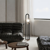 Modern Wood Arc Floor Lamp Minimalist Torchiere Standing Light with Acrylic Orb