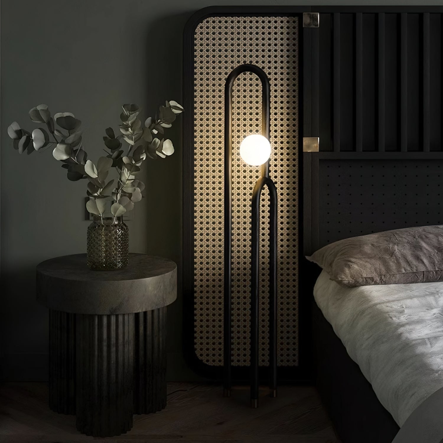 Modern Wood Arc Floor Lamp Minimalist Torchiere Standing Light with Acrylic Orb