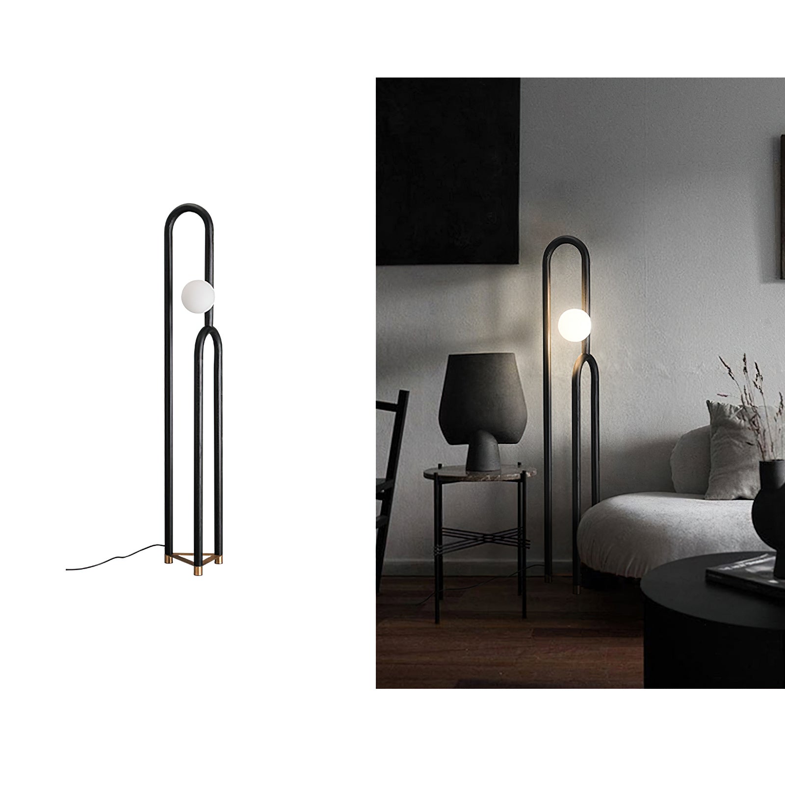 Modern Wood Arc Floor Lamp Minimalist Torchiere Standing Light with Acrylic Orb