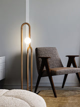 Modern Wood Arc Floor Lamp Minimalist Torchiere Standing Light with Acrylic Orb