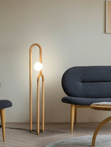 Modern Wood Arc Floor Lamp Minimalist Torchiere Standing Light with Acrylic Orb