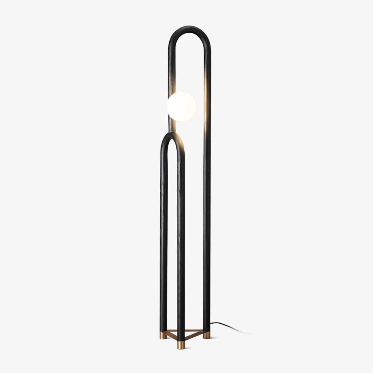 Modern Wood Arc Floor Lamp Minimalist Torchiere Standing Light with Acrylic Orb