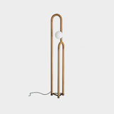 Modern Wood Arc Floor Lamp Minimalist Torchiere Standing Light with Acrylic Orb