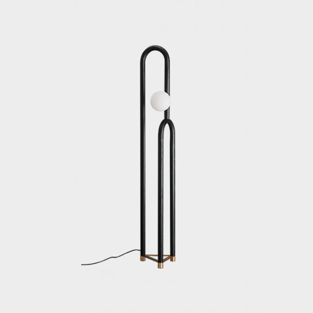 Modern Wood Arc Floor Lamp Minimalist Torchiere Standing Light with Acrylic Orb