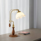 Modern Arch Curves Wood and Metal Table Lamp with Glass Globe Shade for Office