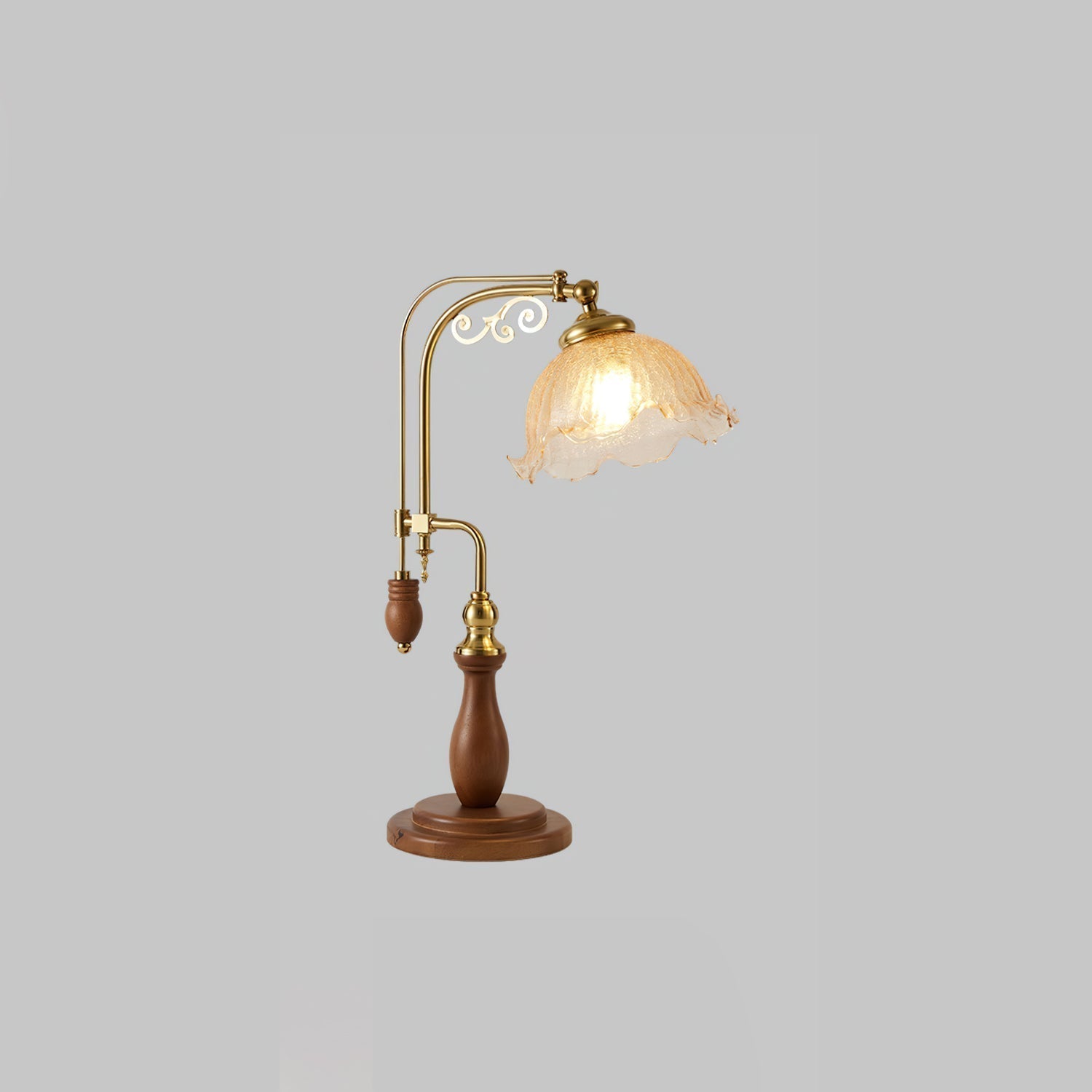 Modern Arch Curves Wood and Metal Table Lamp with Glass Globe Shade for Office