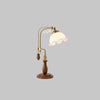 Modern Arch Curves Wood and Metal Table Lamp with Glass Globe Shade for Office