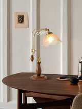 Modern Arch Curves Wood and Metal Table Lamp with Glass Globe Shade for Office