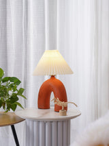 Arched Ceramic Pleated Table Lamp with Fabric Shade Elegant Bedside Desk Lighting for Modern Home Decor