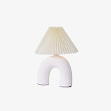 Arched Ceramic Pleated Table Lamp with Fabric Shade Elegant Bedside Desk Lighting for Modern Home Decor