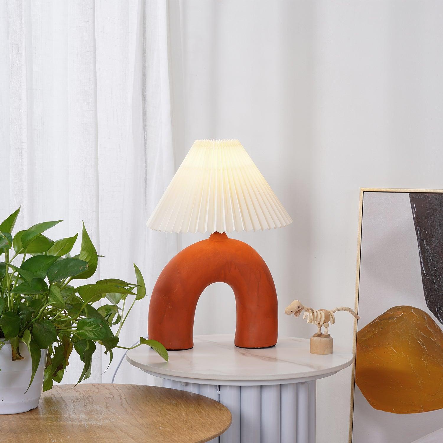 Arched Ceramic Pleated Table Lamp with Fabric Shade Elegant Bedside Desk Lighting for Modern Home Decor
