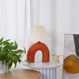 Arched Ceramic Pleated Table Lamp with Fabric Shade Elegant Bedside Desk Lighting for Modern Home Decor