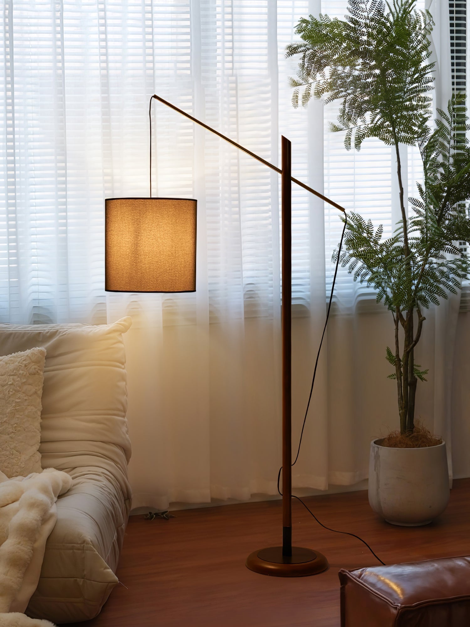 archer-contemporary-arched-wood-standing-lamp-with-adjustable-linen-drum-shade