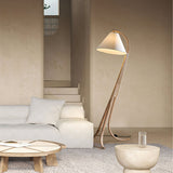 Modern Arcwood Curved Wood Floor Lamp with Fabric Shade for Living Room and Study